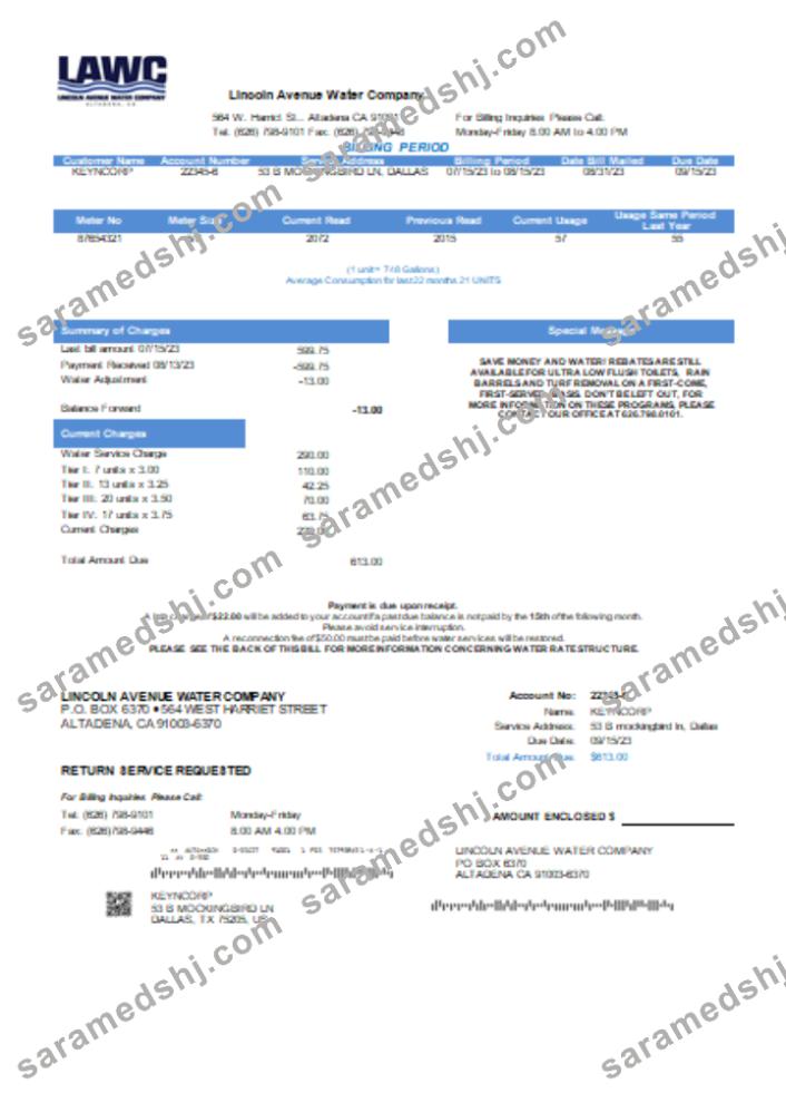 Lincoln Avenue Water Company utility business bill SCR